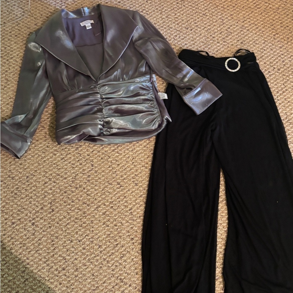 SOLD! Dress Barn Silver Jacket and Black Pants Set